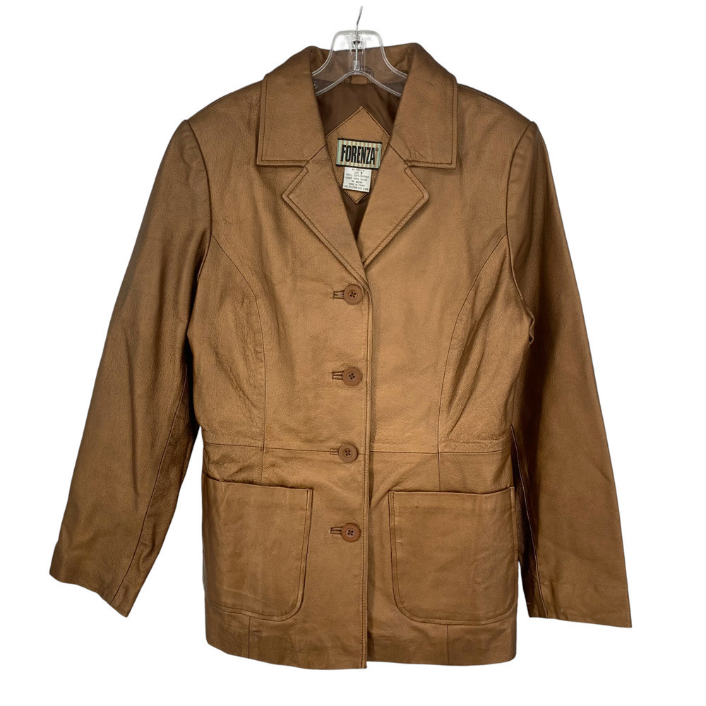 Vintage 1980's Forenza x The Limited Sz 8 Copper Leather 4 Button Blazer Jacket - Picture 2 of 7